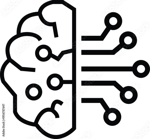 Machine learning icon. Artificial intelligence concept with neural network, data processing, and algorithm system in flat, outline, glyph, and colored styles. Minimal modern vector design isolated on 
