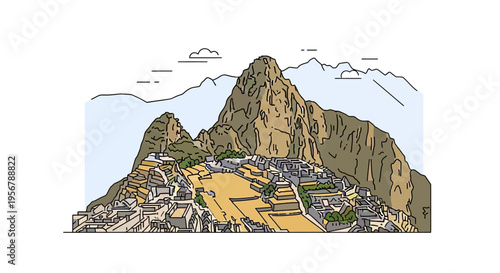 Machu Picchu ancient Inca city ruins.