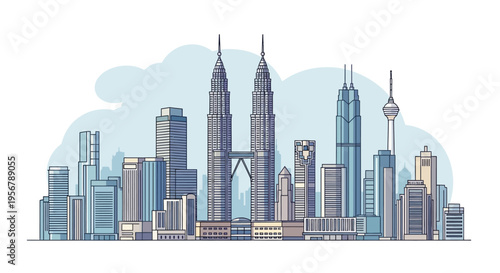 Modern City Skyline with Skyscrapers Towers.