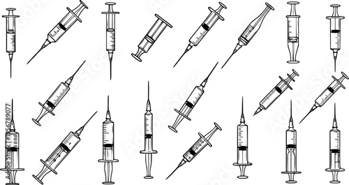 Syringes Seamless Pattern: Medical Injection Background