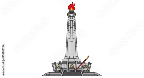 Monument with flame on top structure.