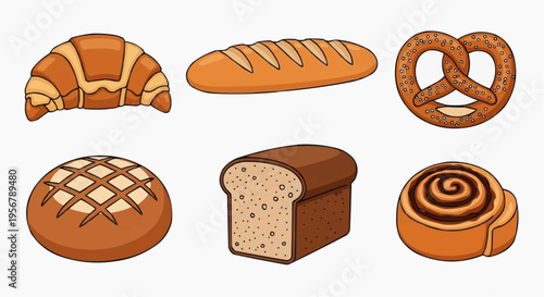 Assortment of freshly baked breads and pastries arranged on display