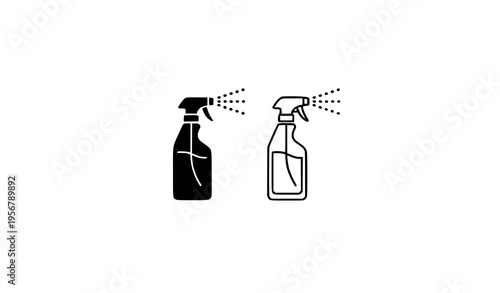 Cleaning spray bottle icon with disinfectant mist silhouette and pictogram vector isolated on white background