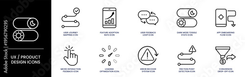 Outline UX Product Design Icons for web applications and user interfaces