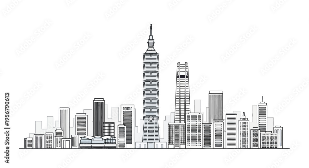 Obraz premium Skyscrapers in a cityscape line drawing.