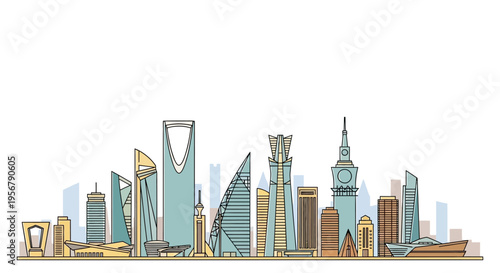Skyscrapers in a cityscape scene.