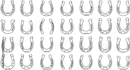 Horseshoe Pattern: Luck Symbols, Line Art Background