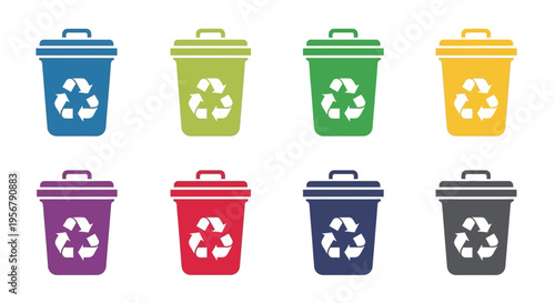 Colorful Recycling Bins with Symbols.