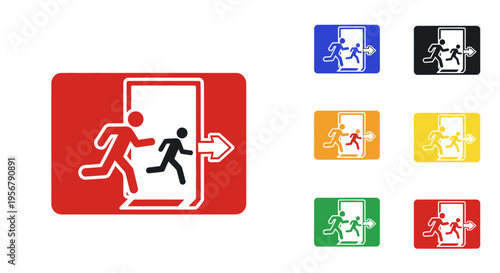 Emergency exit sign with people running.