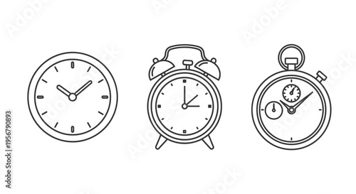 Three clocks and one stopwatch illustration.