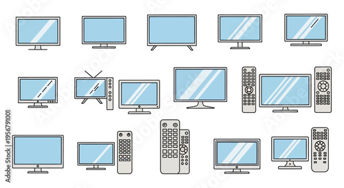 Collection of Various Television Sets and Remotes.