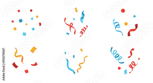 Colorful confetti scattered across a white background celebrating a festive occasion