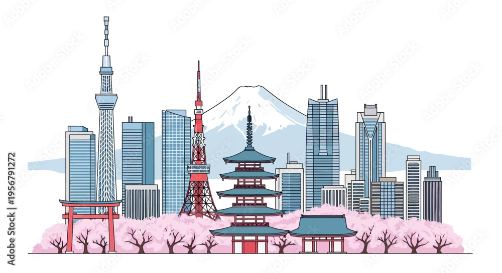 Obraz premium Tokyo cityscape with famous tower.