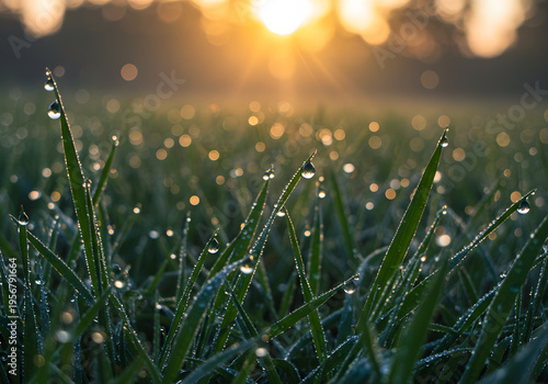 Dewey grass field sunrise