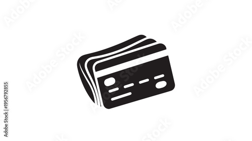 A stack of payment cards in black, white background. Angled view of three credit card style illustrations