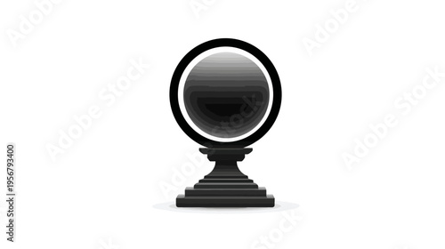 A grayscale illustration of a sphere with graduated shading encircled by a bold black ring