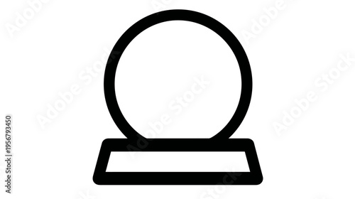 A simple, bold black and white illustration of a crystal ball atop a rectangular base