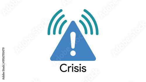 Crisis alert vector graphic with a blue triangle and exclamation mark