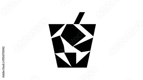 A geometric illustration of a beverage glass, black and white, with a straw, fragmented