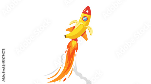 Banana rocket launching with fire and smoke trail