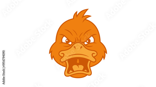 Angry cartoon duck face with open beak and intense expression