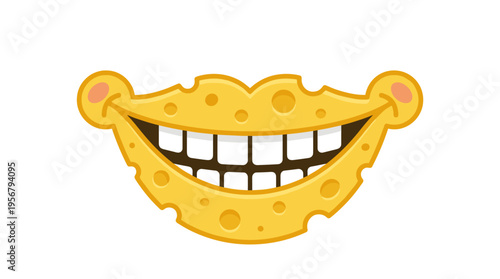 Smiling mouth made of yellow cheese with holes
