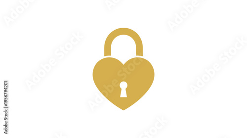 Golden heart padlock with keyhole, flat icon