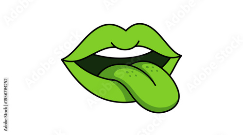 Green lips with tongue sticking out, cartoon style