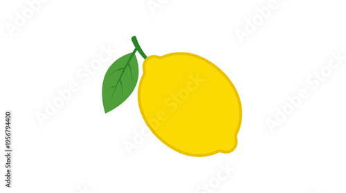 Bright yellow lemon with green leaf, clean graphic illustration