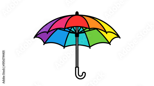 Colorful open umbrella with rainbow segments and black outline