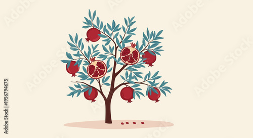 Pomegranate tree with red fruits.