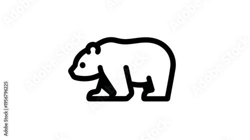 A side-profile minimalist icon of a bear, rendered in solid black lines on a white background