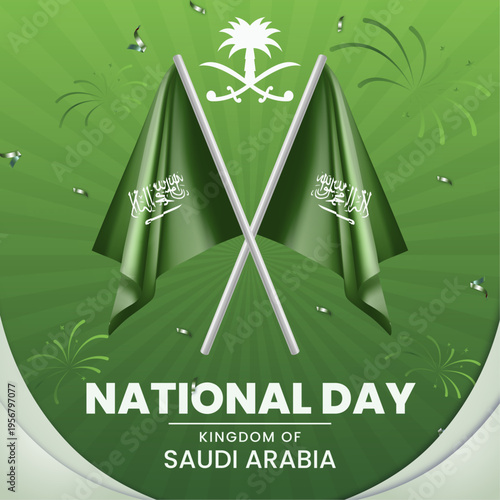 Ksa, Saudi Arabia, flag, Saudi flag, Riyadh skyline, Saudi national day, green flag, Arabic