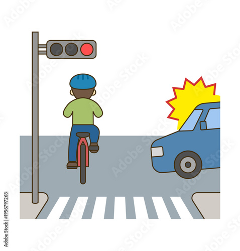 自転車の信号無視 交通違反イラスト 赤信号無視