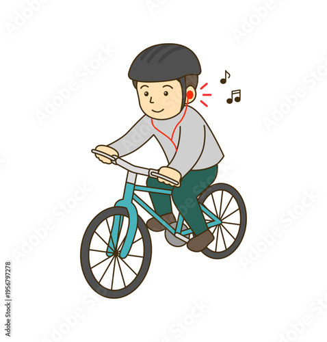イヤホンをつけた自転車運転 危険行為イラスト 交通違反