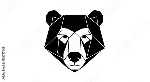 Abstract geometric bear head illustration in modern low poly polygonal black and white style. Minimalist animal wildlife design element concept.