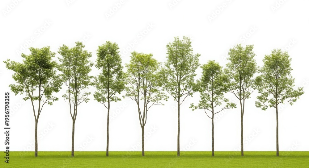 Obraz premium A row of small trees on a grassy field illustration