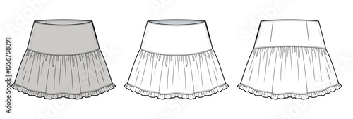 Konstfotografi Tiered Ruffle Mini Skirt Technical Fashion Illustration