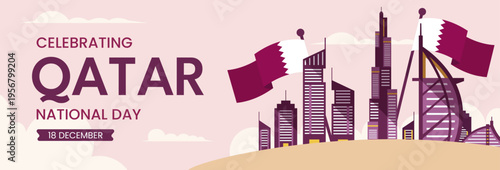 Hand drawn Flat qatar national day Banners 2