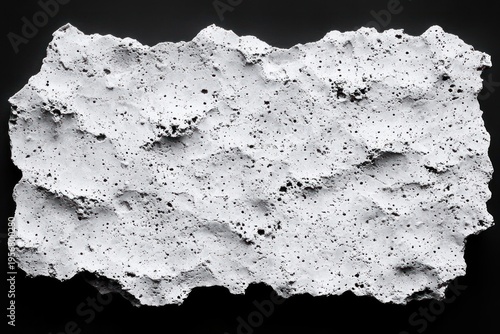 White porous rock fragment with numerous holes and rough texture on a dark background