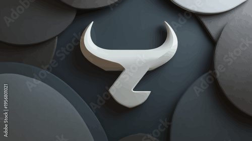 Abstract 3D Render of a Stylized Bull Horn Symbol, Representing Financial Market Growth, Strength, and Power on a Dark Textured Background.