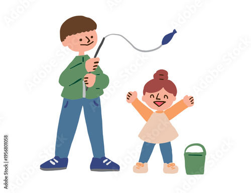 A parent and child fishing