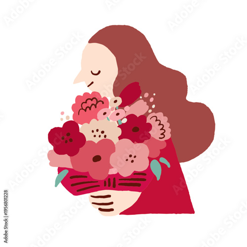 Illustration of a woman holding a bouquet
