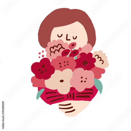Illustration of a woman holding a bouquet
