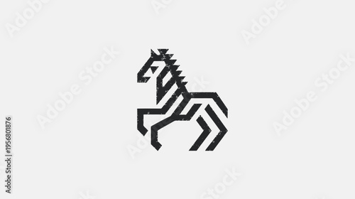 Modern geometric line art illustration of a powerful rearing horse. Abstract black stallion design for strength and elegance concepts.