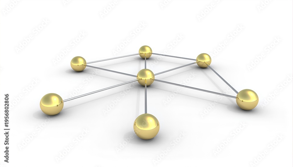 Obraz premium 3D Network Structure with Gold Spheres.