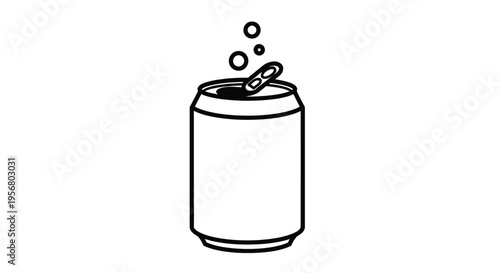 Refreshing vector graphic illustration of an opened beverage can with effervescent bubbles rising, perfect for drink-related design and advertising projects.