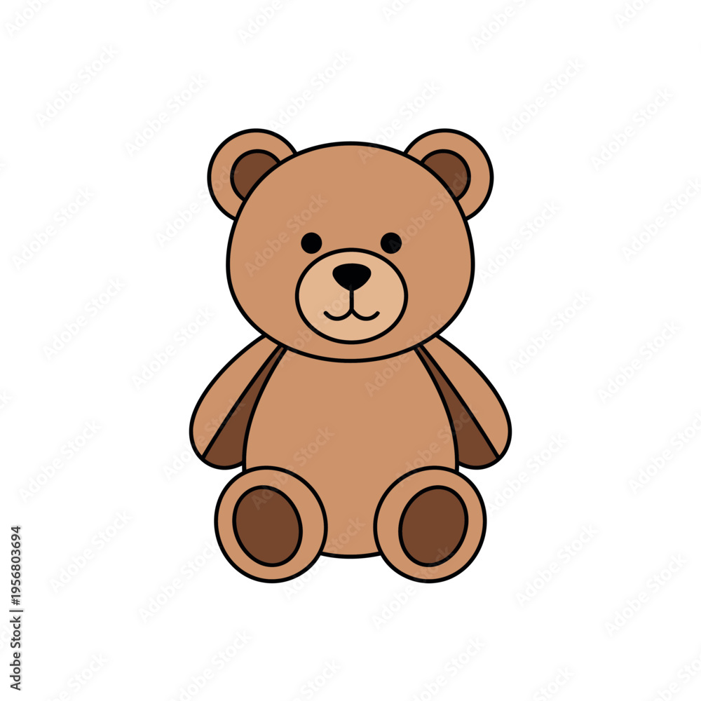 Fototapeta premium Cute Brown Teddy Bear Vector Illustration, Sitting Plush Toy Icon for Kids and Nursery Decor, Minimalist Soft Animal Character Design for Baby Showers and Toy Branding, Isolated on White