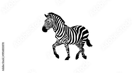 Stylized Black and White Zebra Illustration with Bold Stripes on Isolated White Background, African Wildlife Vector Graphic