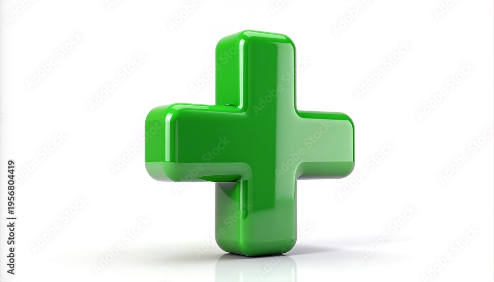 Fototapeta premium Green Plus Sign Symbol on White Background.